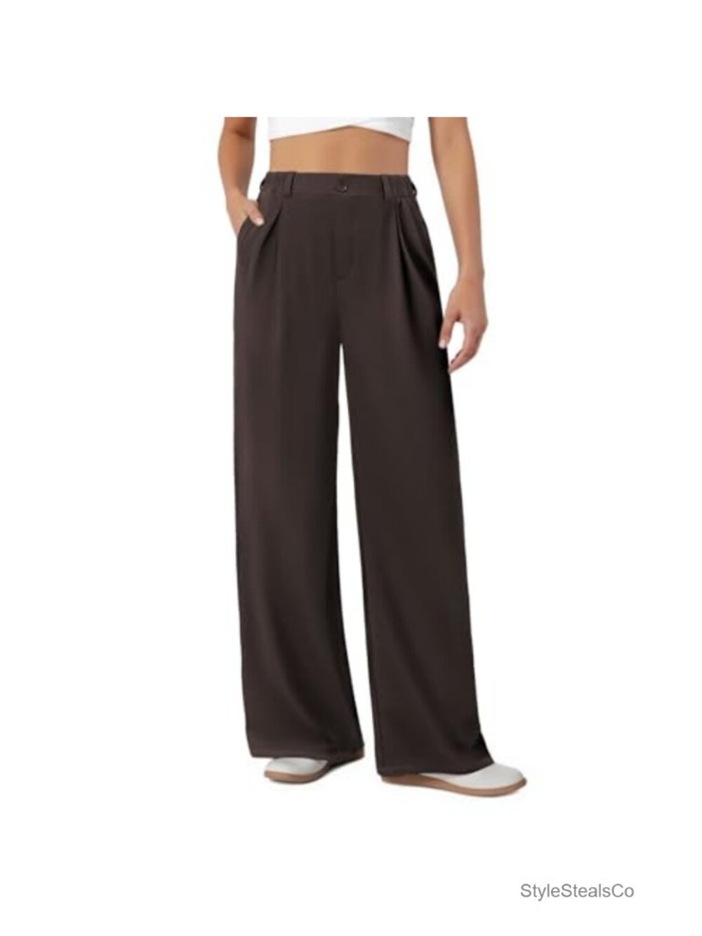 Women's Wide Leg Dress Pants Stretchy Yoga Fabric Work Slacks 2 Pockets